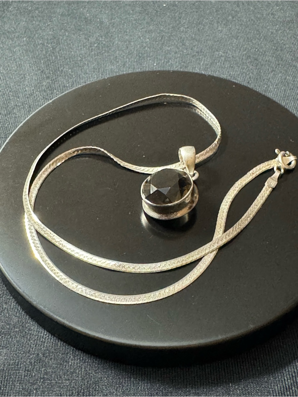Sterling Silver Smoky Quartz Necklace 15” - 3mm Herringbone
